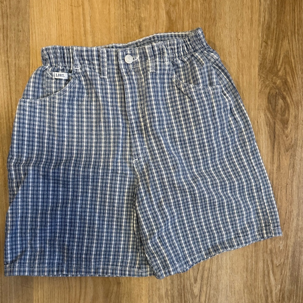 Vintage Lee Blue and White Plaid Relaxed Cotton Shorts